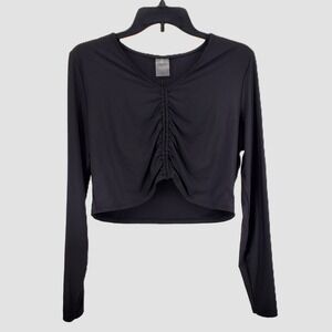 CALIA Womens XL Ruched Rash Guard Swim Top Black Long Sleeve UPF 50 Odor Control